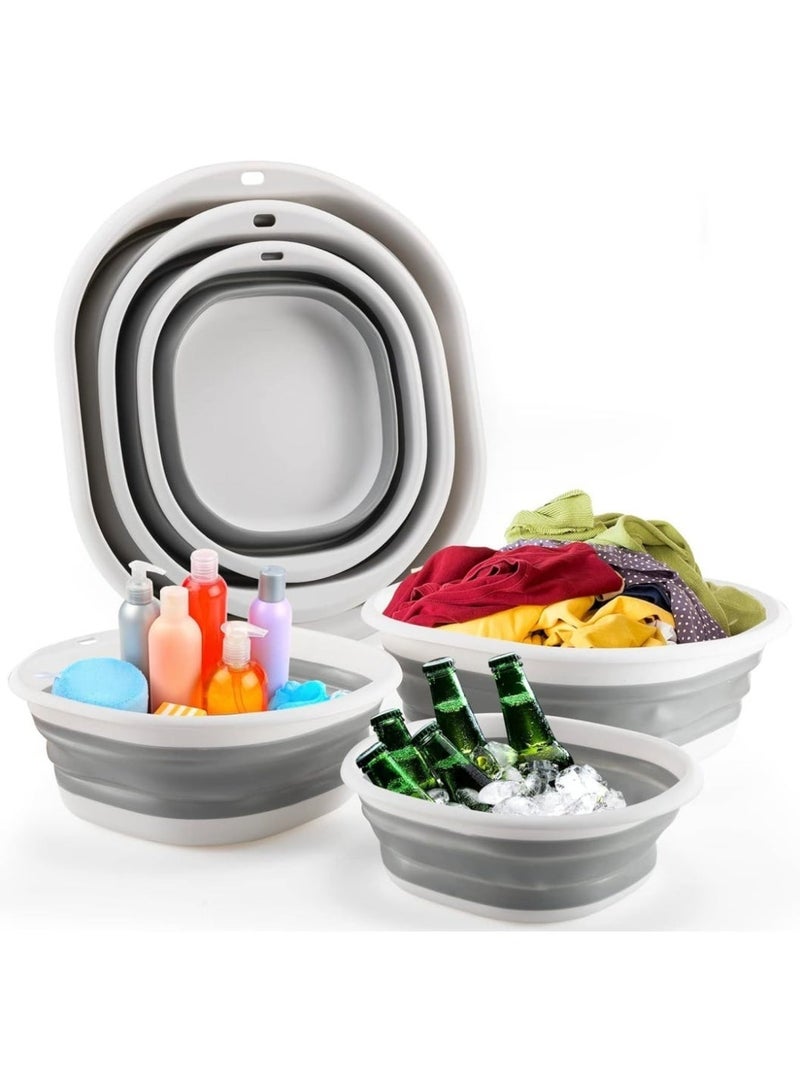 حوض قابل للطي 3 حزمة-حوض غسيل قابل للطي للأطباق والغسيل والفواكه والتخييم / حاوية تخزين بلاستيكية للمنزل والسفر - Image 1